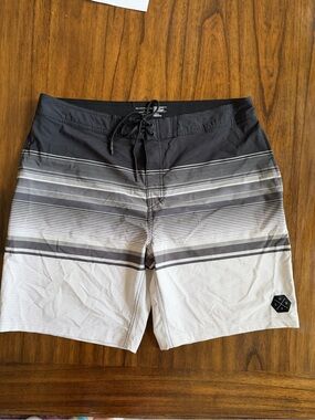 No Boundaries Black and Gray Striped Men's Swim Trunks. J035